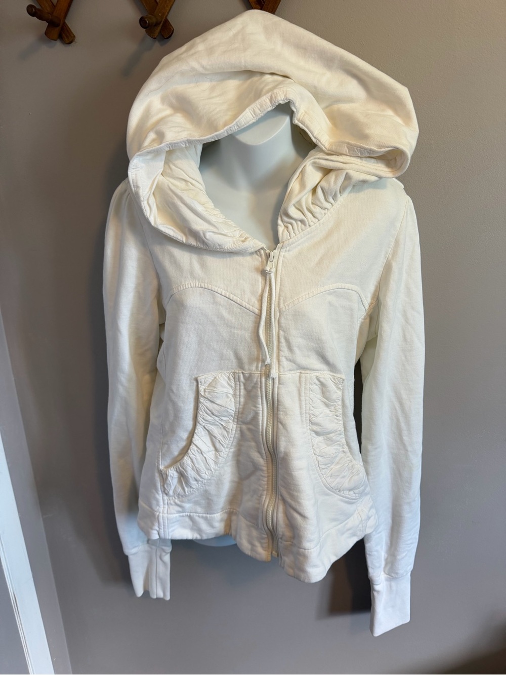 Prairie Underground Ivory Organic Cotton Ruched Cloak Hoodie Jacket L